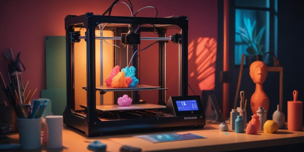 3D printer creating colorful objects