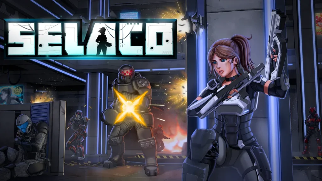 Selaco game cover with futuristic soldiers